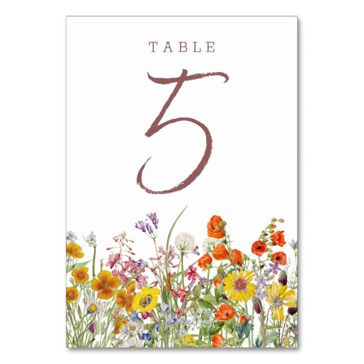 Wildflower Wedding Table Numbers Kaart (Voorkant)