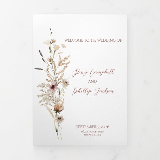 Wildflower Wedding Trifold Letter Fold Programma (Cover)