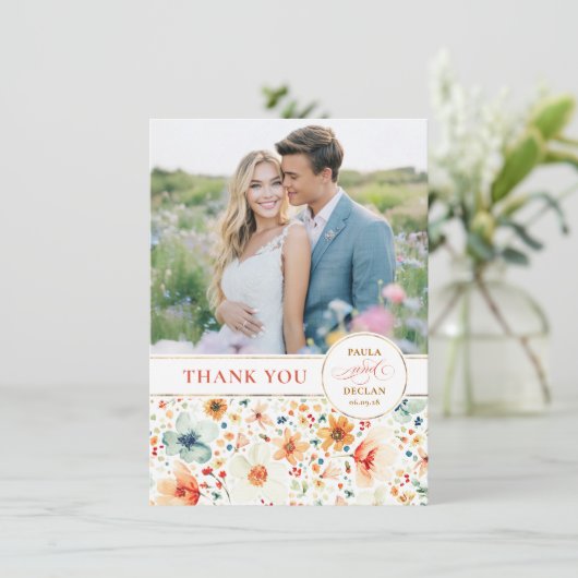 Wildflower Wedding Two Sided Thank You Photo Bedankkaart (Staand voorkant)
