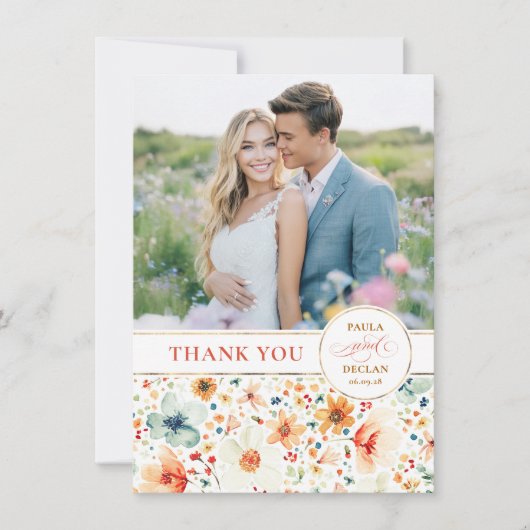 Wildflower Wedding Two Sided Thank You Photo Bedankkaart (Voorkant)