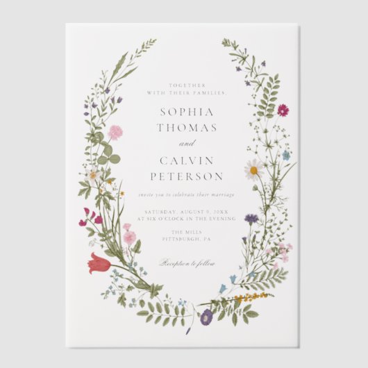 Wildflower Wedding Vellum Uitnodigingen (Voorkant)