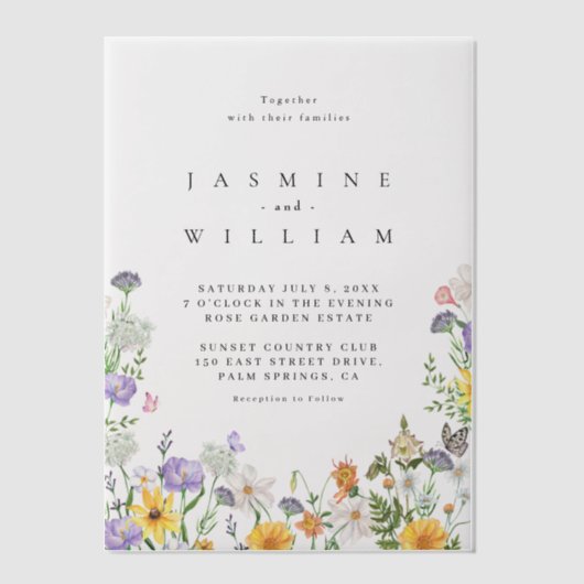 Wildflower Wedding Vellum Uitnodigingen (Voorkant)
