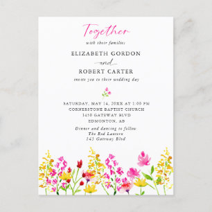 Wildflower Wedding Waterverf Elegant Script Invi Briefkaart