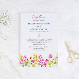 Wildflower Wedding Waterverf Elegant Script Kaart