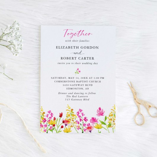 Wildflower Wedding Waterverf Elegant Script Kaart
