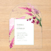 Wildflower Wedding Waterverf Fuchsia Boog ID954 Acryl Uitnodigingen (Voorkant)