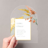 Wildflower Wedding Waterverf Gold Arch ID954 Acryl Uitnodigingen (Insitu (Draagbaar))
