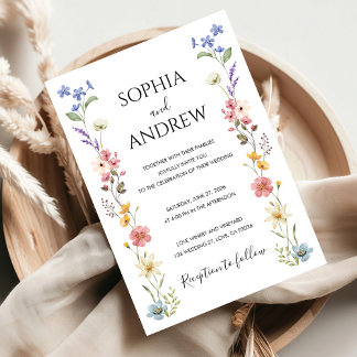 Wildflower Wedding Waterverf Modern Invitation Kaart