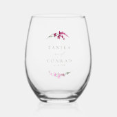 Wildflower Wedding Waterverf Names Fuchsia ID954 Wijnglas Zonder Voet (Voorkant)