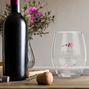 Wildflower Wedding Waterverf Names Fuchsia ID954 Wijnglas Zonder Voet