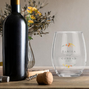 Wildflower Wedding Waterverf Names Gold ID954 Wijnglas Zonder Voet