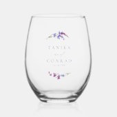 Wildflower Wedding Waterverf Names Peri ID954 Wijnglas Zonder Voet (Voorkant)