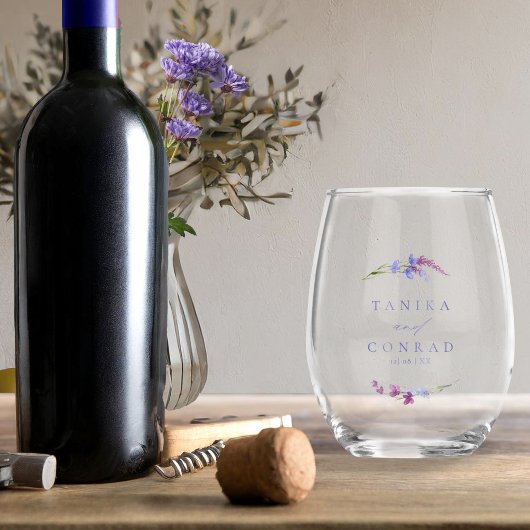 Wildflower Wedding Waterverf Names Peri ID954 Wijnglas Zonder Voet