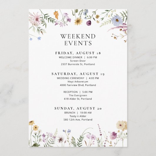Wildflower Wedding Weekend Tijdlijn Routebeschrijv Menu (Achterkant)