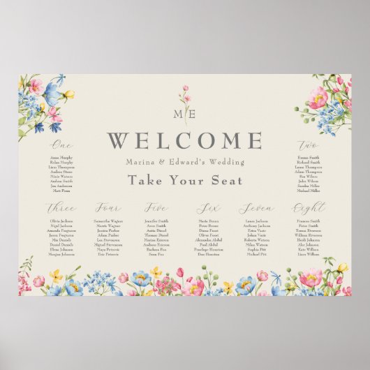 Wildflower Wedding Welcome Seating Chart Poster (Voorkant)
