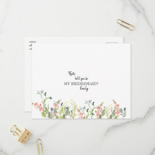 Wildflower Wedding zal je zijn mijn Bridesmaid Inv Uitnodiging Briefkaart