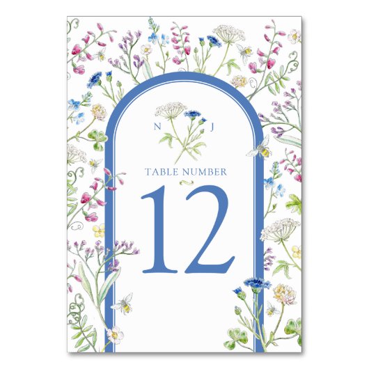 Wildflower weide bloemenbruiloft waterverf blauw kaart (Voorkant)