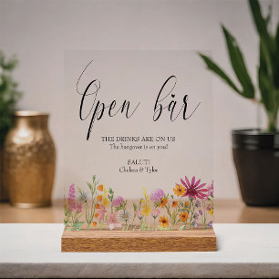 Wildflower Weide Bruiloft Open Bar Acryl Bord