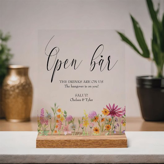 Wildflower Weide Bruiloft Open Bar Acryl Bord