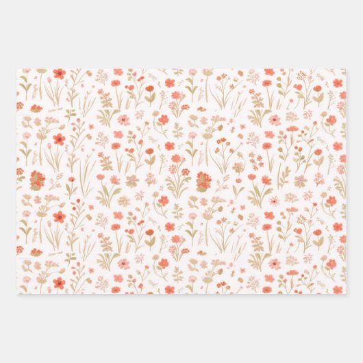 Wildflower weide Geel, Sinaasappel, Perzik, Wit Inpakpapier Vel (Voorkant 3)