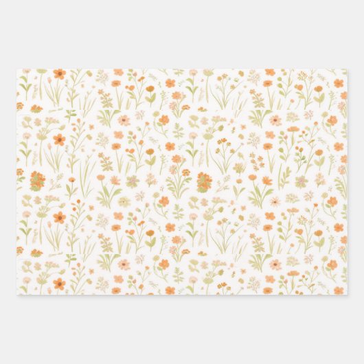 Wildflower weide Geel, Sinaasappel, Perzik, Wit Inpakpapier Vel (Voorkant 2)