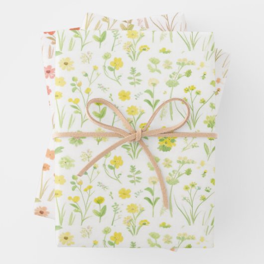 Wildflower weide Geel, Sinaasappel, Perzik, Wit Inpakpapier Vel (In situ)