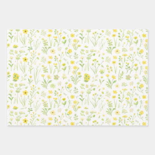 Wildflower weide Geel, Sinaasappel, Perzik, Wit Inpakpapier Vel (Voorkant)