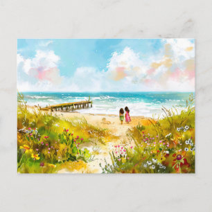 Wildflower weide in de buurt van het strand met ki feestdagenkaart