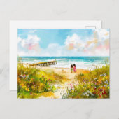 Wildflower weide in de buurt van het strand met ki feestdagenkaart (Voorkant / Achterkant)