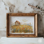 Wildflower weide schilderij rustieke huisje poster