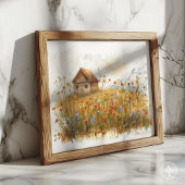 Wildflower weide schilderij rustieke huisje poster