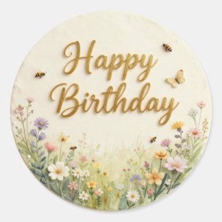 Wildflower Weide Verjaardagstaart Topper Ronde Sticker