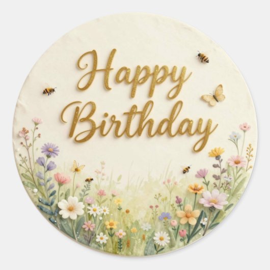 Wildflower Weide Verjaardagstaart Topper Ronde Sticker (Voorkant)