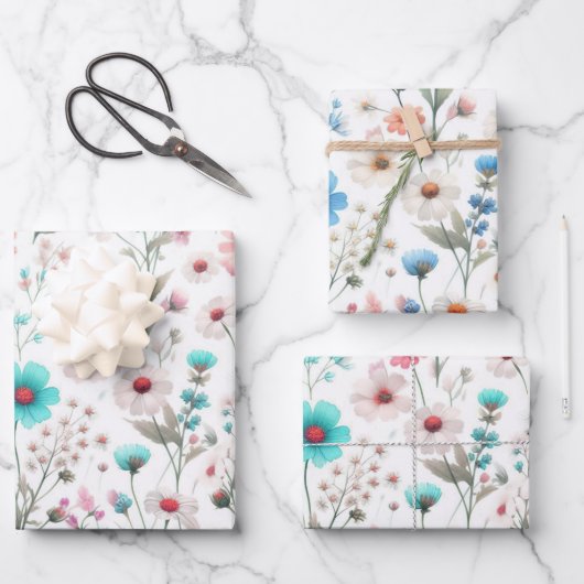 Wildflower weide wit, groen, blauw inpakpapier vel (Voorkant)