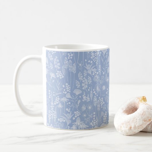 Wildflower weide wit op blauw Koffie Mok (Met donut)
