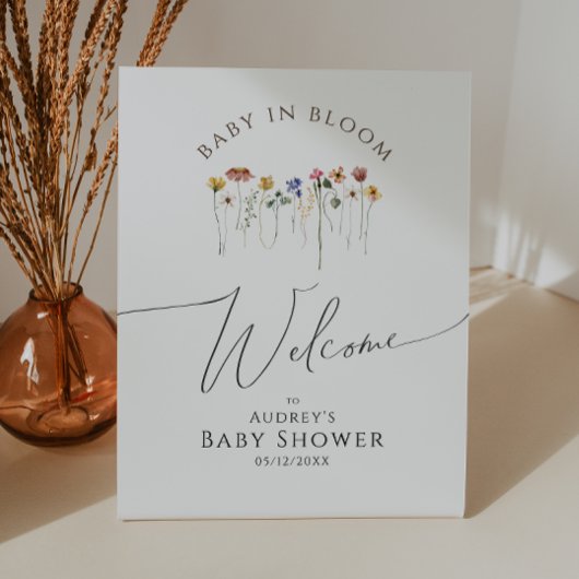 Wildflower Welkom Baby in Bloom Baby shower Reclamebord Met Voetstuk