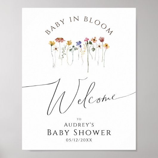 Wildflower Welkom Baby in Bloom Baby shower teken Poster (Voorkant)