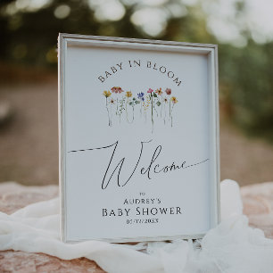 Wildflower Welkom Baby in Bloom Baby shower teken Poster