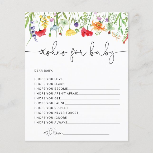 Wildflower Wensen voor de Baby Baby shower Game (Voorkant)