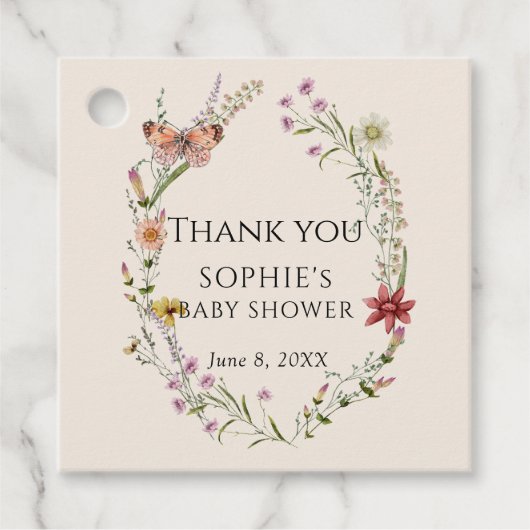 Wildflower wenst een Baby shower in bloei Bedankjes Labels (Voorkant)