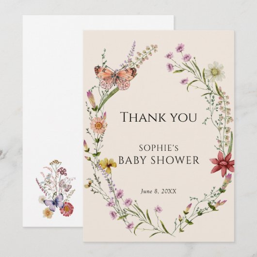 Wildflower wenst een Baby shower in bloei Bedankkaart (Voorkant / Achterkant)