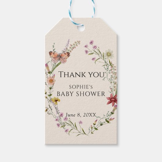 Wildflower wenst een Baby shower in bloei Cadeaulabel (Voorkant)