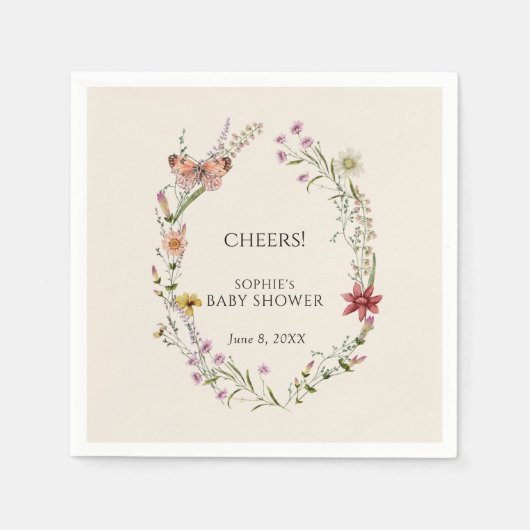 Wildflower wenst een Baby shower in bloei Servet (Voorkant)