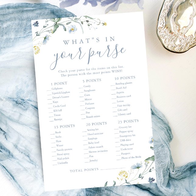 Wildflower what's in your purse bruiloftsspel (Wildflower what's in your purse bridal shower game)