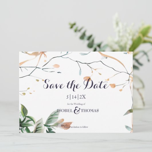 Wildflower Whimsical Boho Greenery Wedding Save The Date (Staand voorkant)