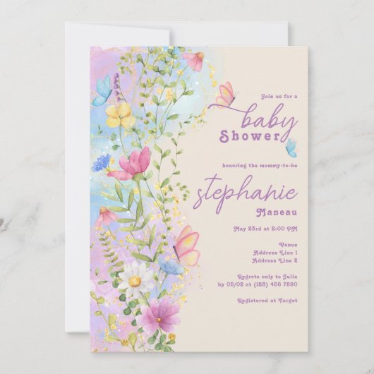 Wildflower Whimsical Butterfly Garden Baby shower Kaart (Voorkant)