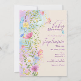 Wildflower Whimsical Butterfly Garden Baby shower Kaart