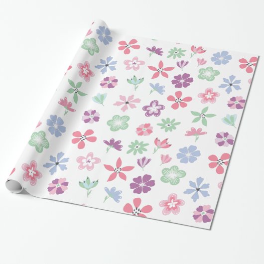 Wildflower Whimsy Floral Pattern Cadeaupapier (Uitgerold)