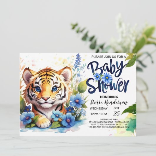 Wildflower Whimsy Tiger Cubs Baby shower Kaart (Staand voorkant)