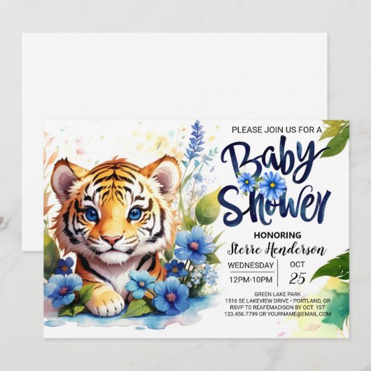 Wildflower Whimsy Tiger Cubs Baby shower Kaart (Voorkant / Achterkant)